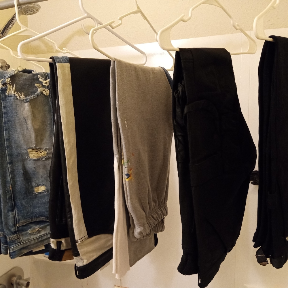 Men's designer stacked pants, sweats and jeans